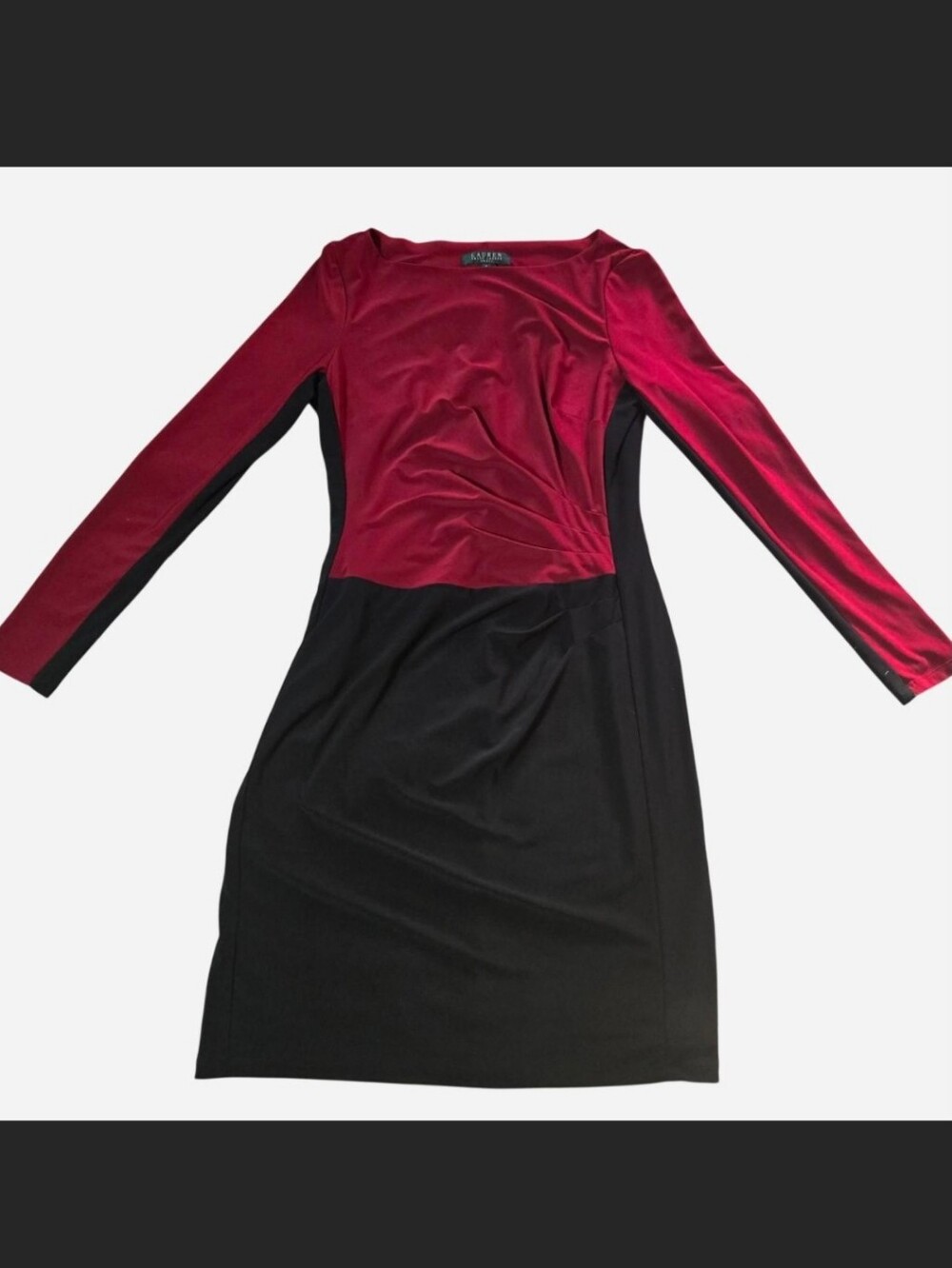 Ralph Lauren Red and Black Long-Sleeve Colorblock Sheath Dress